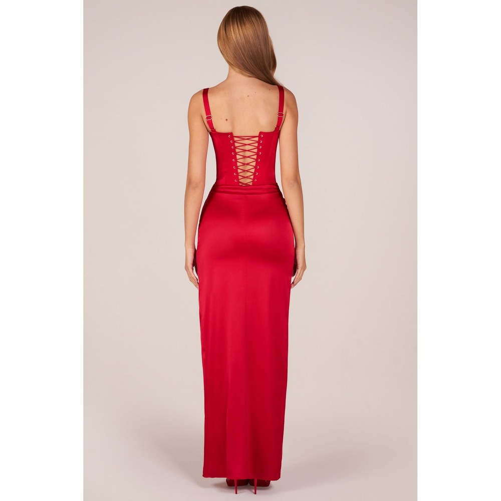 Oh Polly Satin Corset Maxi Dress Red Size 6 New With Tags - Picture 2 of 9